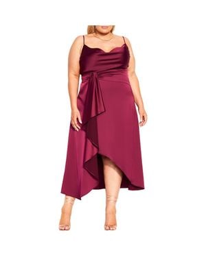 City Chic Simplicity Cowl Neck Satin Midi Dress - Red