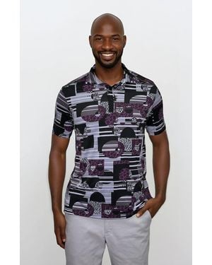 24sevenMen Wrinkle Resistant 3 Button Retro Polo Shirt - Blue