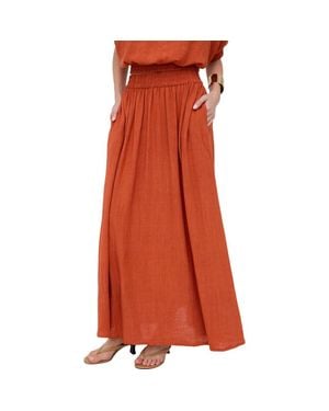 Raffya Sesame Elasticated Waist Maxi Skirt - Orange
