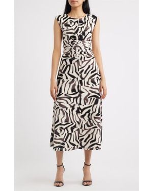 Anne Klein Ruched Sleeveless Jersey Midi Dress - White