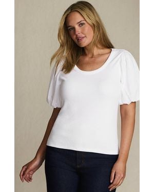 Lands' End Plus Size Drapey Rib Puff Sleeve Scoop Neck Top - White