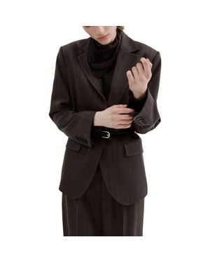 Mango Pinstripe Suit Blazer - Black