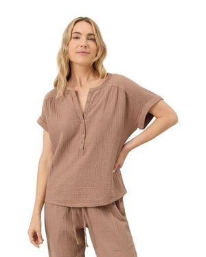 Pact Organic Cotton Coastal Double Gauze Short Sleeve Popover - Brown