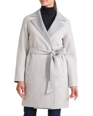 Sofiacashmere Double Face Wool & Cashmere Wrap Coat - Gray