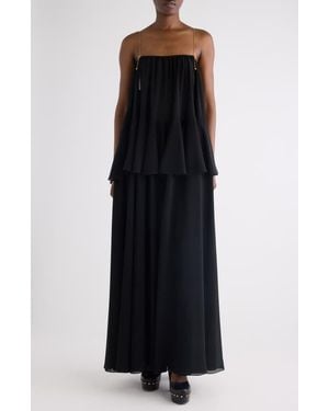 Chloé Chain Strap Peplum Silk Georgette Maxi Dress - Black