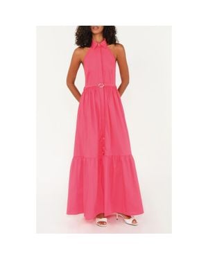 The Lulo Project The Horizon Belted Ruffle Hem Sleeveless Maxi Dress - Pink