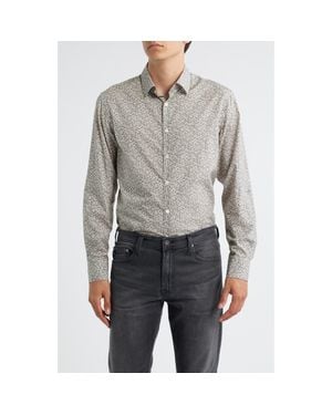 Canali Regular Fit Floral Cotton & Lyocell Dress Shirt - Gray