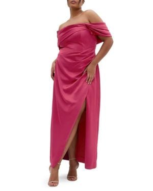 City Chic Paloma Off The Shoulder Satin Maxi Dress - Red