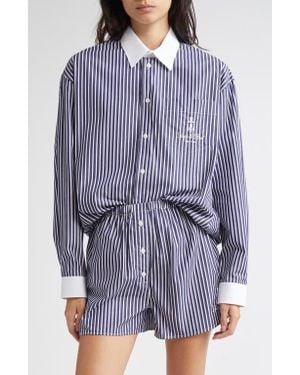Sporty & Rich Vendome Oversize Cotton Poplin Button-Up Shirt - Purple