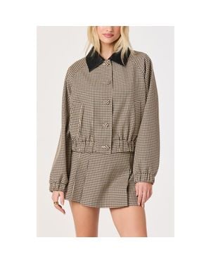 Astr Billie Gingham Jacket With Faux Leather Collar - Brown