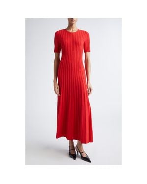 Jason Wu Cable Stitch Short Sleeve Midi Sweater Dress - Red