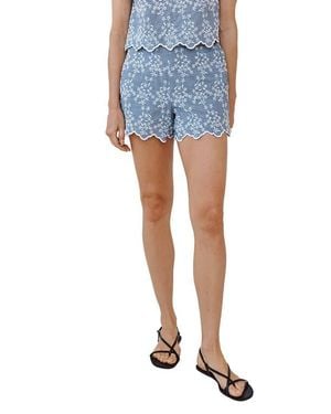 Bella Dahl Catalina Floral Embroidered Gingham Cotton Shorts - Blue