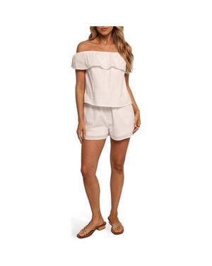 Petal & Pup Tennie Cotton Off The Shoulder Top & Shorts Set - White