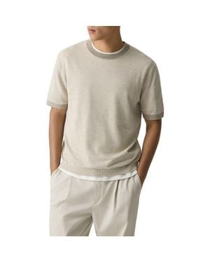 Theory Linen & Silk Short Sleeve Sweater - Natural