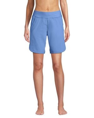 Lands' End 9 Quick Dry Elastic Waist Modest Board Shorts Swim Cover-Up Shorts With Panty - Blue