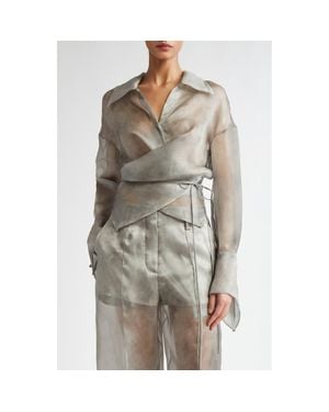 GRACE LING Fog Silk Organza Wrap Shirt - Gray