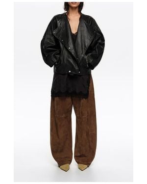 Bimba Y Lola Leather Double-Breasted Jacket - Black