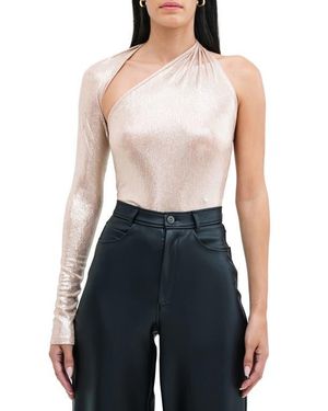 MARCELLA Asymmetric Metallic One-Shoulder Top - Blue