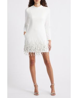 Eliza J Sequin Tassel Long Sleeve Cocktail Dress - White