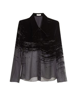 GRACE LING Glitch Devoré Velvet & Sheer Chiffon Button-Up Shirt - Black