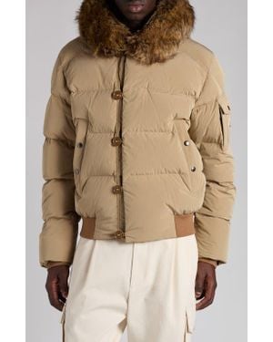 Moncler Luynes Down Jacket With Faux Fur Trim - Natural