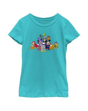 Mickey & Friends Girl's Halloween Group Shot T-Shirt - Blue
