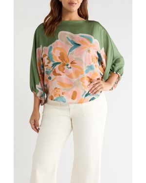 Wit & Wisdom Abstract Floral Peasant Sleeve Top - Multicolor