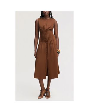 Sam Edelman Pleated Waist Sleeveless Midi Dress - Brown