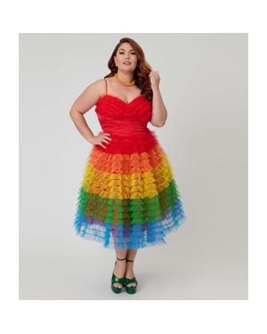 Unique Vintage Plus Size Tulle Sweetheart Cupcake Swing Dress - Red