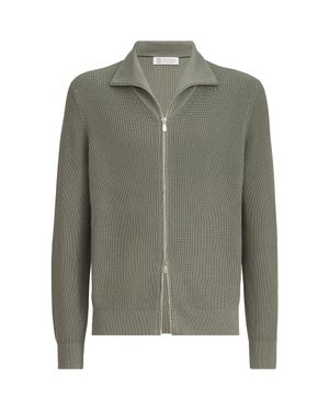Brunello Cucinelli Half English Rib Knit Cardigan - Green