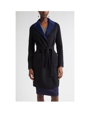 St. John Two-Tone Double Face Wool & Cashmere Coat - Black