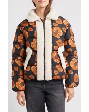 Save The Duck Sugar Water Resistant Floral Puffer Jacket With High Pile Fleece Trim - Multicolor