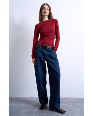 TOPSHOP Ruched Bateau Neck Top - Red
