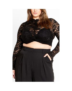 City Chic Arlette Sheer Lace Crop Top - Black
