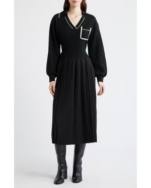 ZOE AND CLAIRE Long Sleeve Twofer Sweater Dress - Black