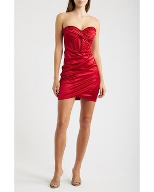 Emerald Sundae Twist Strapless Satin Minidress - Red
