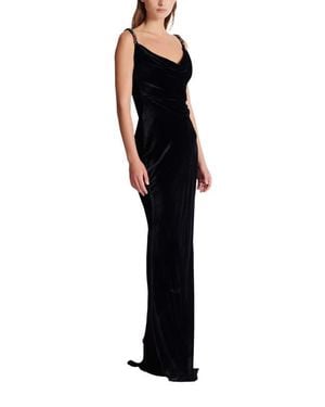 Balmain Long Velvet Dress With Embellished Straps - Black