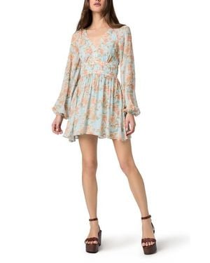 PAIGE Summerland Long Sleeve Floral Print Silk Minidress - Natural