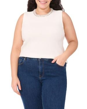 Cece Faux Pearl & Rhinestone Detail Sweater Tank - Blue