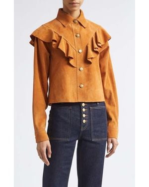 Ulla Johnson Matilde Ruffle Suede Jacket - Blue