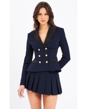Miss Circle Nasia Double Breast Backless Blazer - Blue