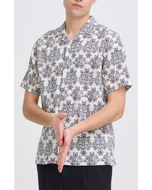 Casual Friday Regular Fit Cotton Blend Camp Shirt - Gray