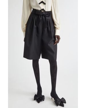 Valentino Bow Waist Wool & Mohair Bermuda Shorts - Black