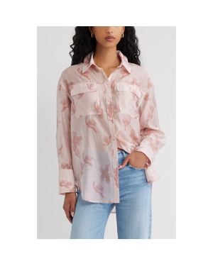 Open Edit Oversize Organza Button-Up Shirt - Multicolor