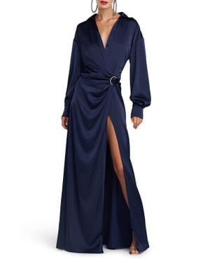 Halston heritage satin wrap gown best sale