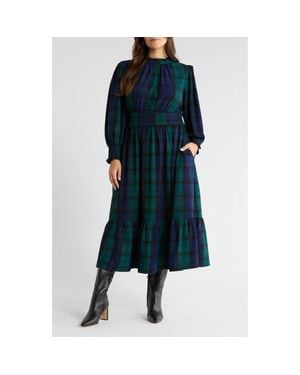 Sugarlips Hudson Caitlyn Plaid Long Sleeve Maxi Shirtdress - Blue