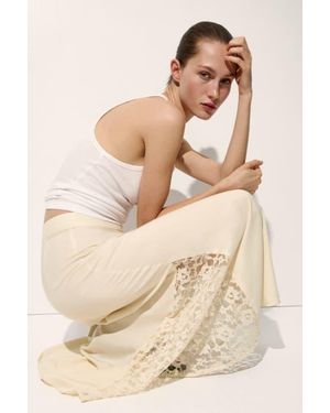 H&M Lace-Panel Viscose Skirt - White