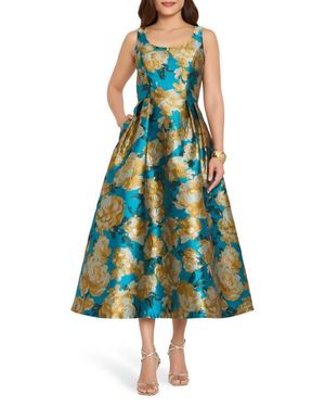 Tahari Brocade Sleeveless Cocktail Dress - Green