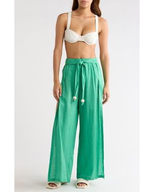 Elan Tie Side Linen Cover-Up Pants - Green