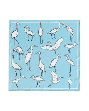 Lost Pattern Little Egret Silk Pocket Square - Blue